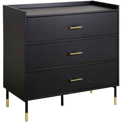 Commode en bois avec 3 tiroirs Tedy - Noir - L 80 x 40 x H 80 cm