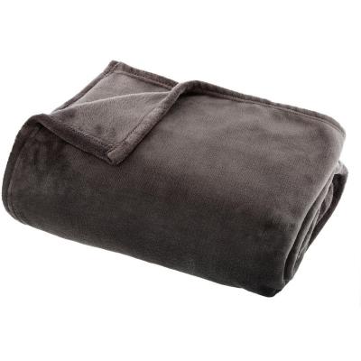 3S. X HOME Plaid uni gris fonc&eacute; - Flanel - L 150 x l 125 cm