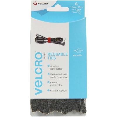 VELCRO&REG; Lot de 6&nbsp;attaches r&eacute;utilisables noires Velcro Brand One-Wrap 200mm x&nbsp;12mm