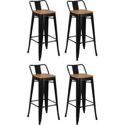 Tabouret de bar en m&eacute;tal laqu&eacute; et bois d'orme huil&eacute; (Lot de 4) - Noir