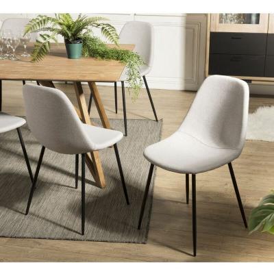 AUGUSTIN - Lot de 2 chaises tissu blanc &eacute;cru pieds m&eacute;tal noir