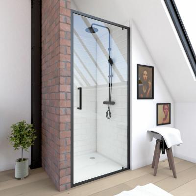 AURLANE Paroi de douche &agrave; porte pivotante esprit Indus - Noir - 90 x 200 cm