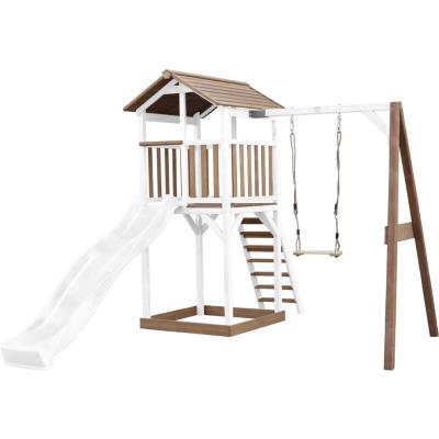 AXI  Beach Tower avec Balancoire Simple Marron Blanc Toboggan Blanc
