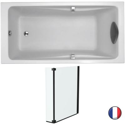 Lot baignoire droite 160 X 75 JACOB DELAFON Odeon Up + pare-bain noir mat
