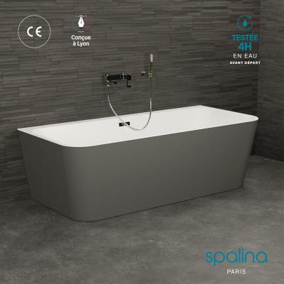 Baignoire semi-&icirc;lot murale mint grise mate 170, 170x81cm, by spalina
