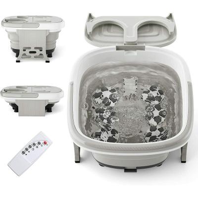 GOPLUS Bain de Pieds Relaxant Pliable avec Vibration des Bulles et Lumiere Rouge, Temperature et Temps Ajustable, Masseur de Bain de Pieds avec Rouleaux de