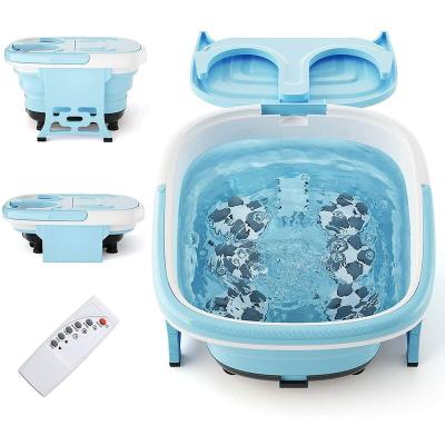 GOPLUS Costway bain de pieds relaxant pliable avec vibration des bulles et lumiere rouge, temperature et temps ajustable, masseur de bain de pieds avec rouleaux de massage electriques et telecommande (bleu) 