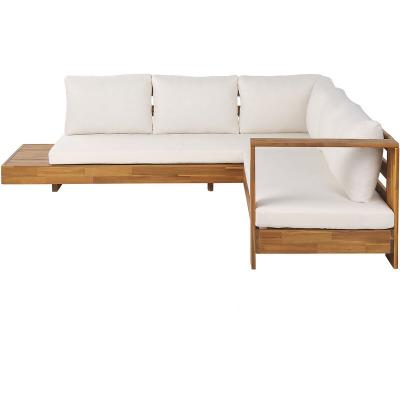 BELIANI Canap&eacute; de jardin modulable en bois d'acacia avec coussins blanc cass&eacute;