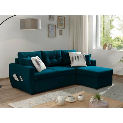 BESTMOBILIER  Canap&eacute; d'angle r&eacute;versible convertible 4 places ASTORIA - Velours Bleu canard