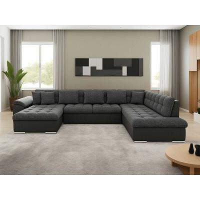 BESTMOBILIER  Canap&eacute; panoramique 7 places CHUCK - Angle droit - Simili/tissu et velours Noir / Gris