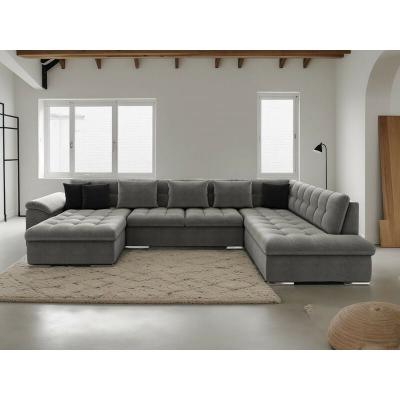BESTMOBILIER  Canap&eacute; panoramique 7 places CHUCK - Angle droit - Simili/tissu et velours Gris