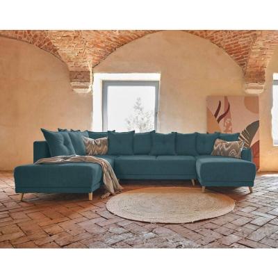 BESTMOBILIER LENA - Canap&eacute; d'angle panoramique convertible gauche - L312x90x155/190cm Couleur - Bleu turquoise