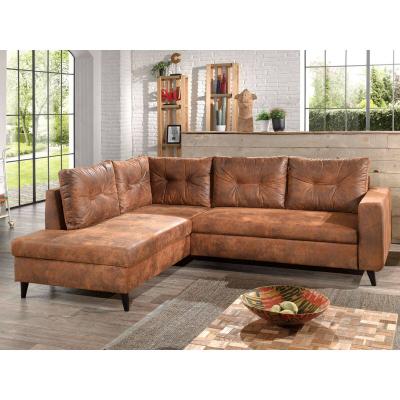 BESTMOBILIER NORDIC - Canap&eacute; d'angle L - 5 places - Convertible - Industriel vintage - Gauche - Marron