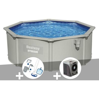 BESTWAY Kit piscine acier ronde  Hydrium 3,60 x 1,20 cm + Kit d'entretien Deluxe + Pompe &agrave; chaleur