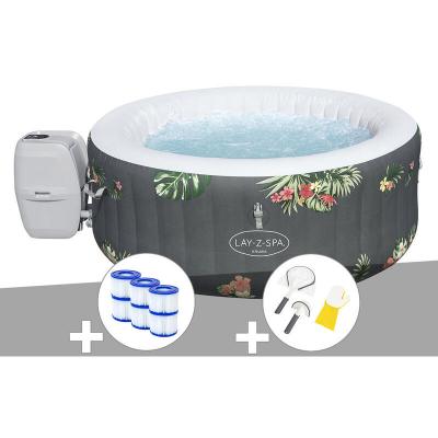 BESTWAY Kit spa gonflable Lay-Z-Spa Aruba rond Airjet 2/3 places + 6 filtres + Kit de nettoyage
