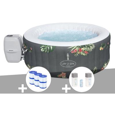 BESTWAY Kit spa gonflable Lay-Z-Spa Aruba rond Airjet 2/3 places + 6 filtres + Kit traitement brome