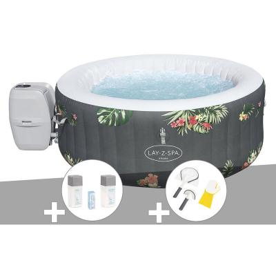 BESTWAY Kit spa gonflable Lay-Z-Spa Aruba rond Airjet 2/3 places + Kit traitement brome + Kit de nettoyage