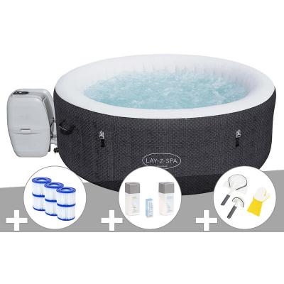 BESTWAY Kit spa gonflable  Lay-Z-Spa Havana rond Airjet 2/4 places + 6 filtres + Kit traitement brome + Kit de nettoyage