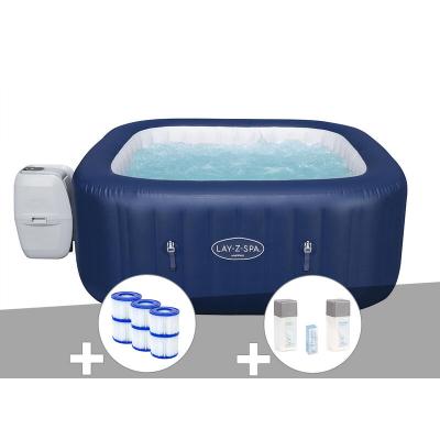 BESTWAY Kit spa gonflable Lay-Z-Spa Hawaii carr&eacute; Airjet 4/6 places + 6 filtres + Kit traitement brome