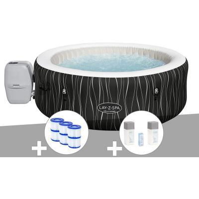 BESTWAY Kit spa gonflable Lay-Z-Spa Hollywood rond Airjet 4/6 places + 6 filtres + Kit traitement brome