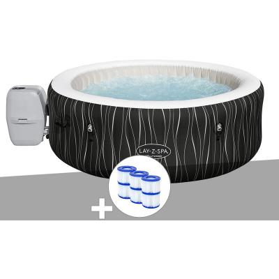 BESTWAY Kit spa gonflable Lay-Z-Spa Hollywood rond Airjet 4/6 places + 6 filtres