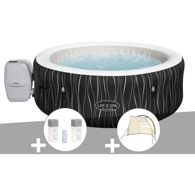 BESTWAY Kit spa gonflable Lay-Z-Spa Hollywood rond Airjet 4/6 places + Kit traitement brome + Auvent