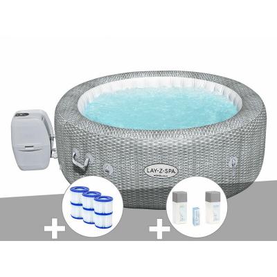 BESTWAY Kit spa gonflable Lay-Z-Spa Honolulu rond Airjet 4/6 places + 6 filtres + Kit traitement brome