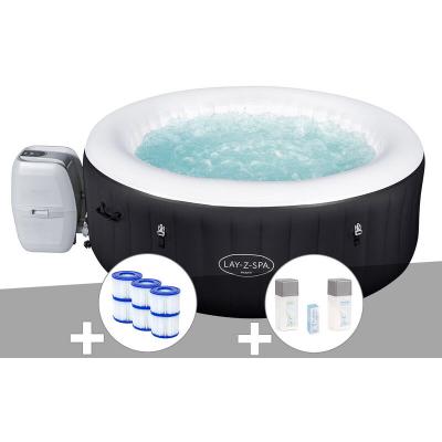 BESTWAY Kit spa gonflable Lay-Z-Spa Miami rond Airjet 4 places + 6 filtres + Kit traitement brome