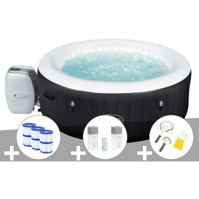 BESTWAY Kit spa gonflable  Lay-Z-Spa Miami rond Airjet 4 places + 6 filtres + Kit traitement brome + Kit de nettoyage