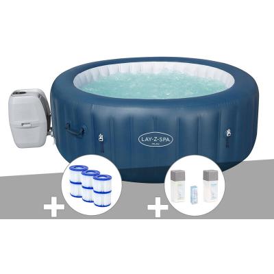 BESTWAY Kit spa gonflable Lay-Z-Spa Milan rond Airjet Plus 4/6 places + 6 filtres + Kit traitement brome