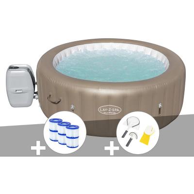 BESTWAY Kit spa gonflable Lay-Z-Spa Palm Springs rond Airjet 4/6 places + 6 filtres + Kit de nettoyage