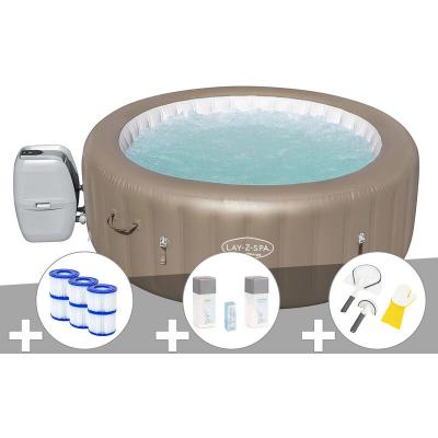 BESTWAY Kit spa gonflable  Lay-Z-Spa Palm Springs rond Airjet 4/6 places + 6 filtres + Kit traitement brome + Kit de nettoyage