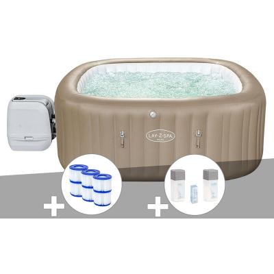 BESTWAY Kit spa gonflable Lay-Z-Spa Palma carr&eacute; Hydrojet Pro 5/7 places + 6 filtres + Kit traitement brome