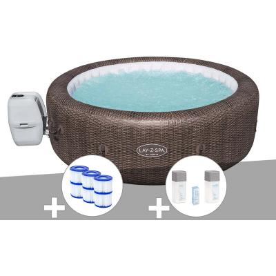 BESTWAY Kit spa gonflable Lay-Z-Spa St Moritz rond Airjet 5/7 places + 6 filtres + Kit traitement brome
