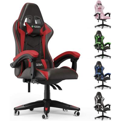 BIGZZIA  - Fauteuil de bureau Chaise Gamer Chaises de bureau &agrave; haut dossier avec coussin et dossier inclinable Noir et Rouge