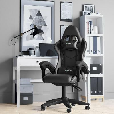 BIGZZIA Fauteuil de Bureau - Rattantree Chaise Gaming - Si&egrave;ge de Bureau R&eacute;glable Gaming Racing - avec coussin et dossier inclinable - Noir 