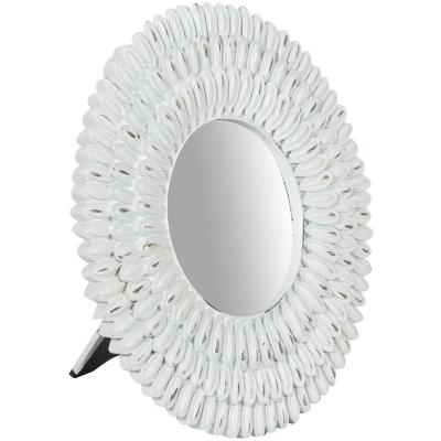  Miroir &agrave; poser rond moderne en r&eacute;sine - &Oslash;21 x 3 cm - Finition blanc antique 