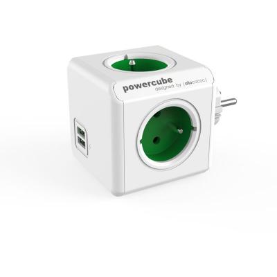 ALLOCACOC R&eacute;partiteur PowerCube Original 4 prises + 2 ports USB vert