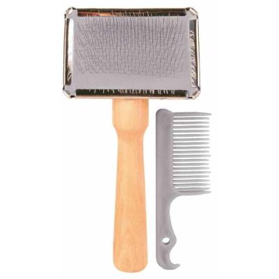 TRIXIE  - Brosse souple, poign&eacute;e en bois/poils m&eacute;tal 9 &times; 13 cm