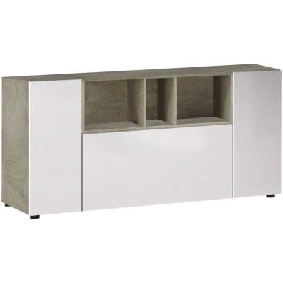 DMORA Buffet 3 portes effet bois blanc et ch&ecirc;ne