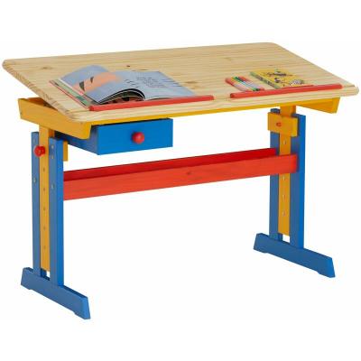 IDIMEX Bureau enfant FLEXI, en pin massif, r&eacute;glable en hauteur et plateau inclinable, lasur&eacute; multicolore