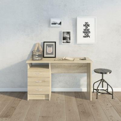 ALTER Dmora Bureau lin&eacute;aire &agrave; trois tiroirs, couleur ch&ecirc;ne, Dimensions 120 x 72 x 48 cm