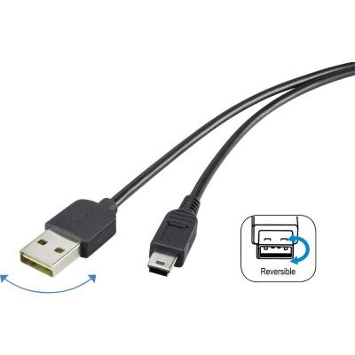 RENKFORCE C&acirc;ble USB USB 2.0 USB-A m&acirc;le, USB-Mini-B m&acirc;le 1.80 m noir connecteur utilisable des deux cot&eacute;s, contacts dor&eacute;s RF-4096107 
