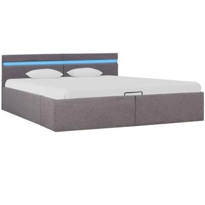 Cadre de lit &agrave; stockage hydraulique &agrave; led taupe tissu 160x200cm
