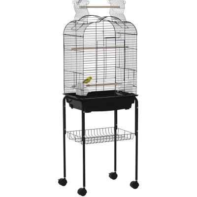 PAWHUT Cage &agrave; oiseaux voli&egrave;re amovible sur roulettes avec accessoires