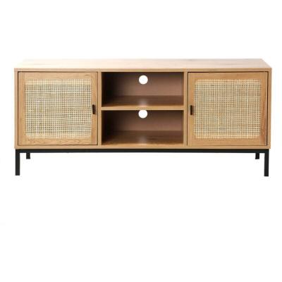 CALICOSY Meuble tv 2 portes avec cannage rotin et 2 niches jaya - l120cm