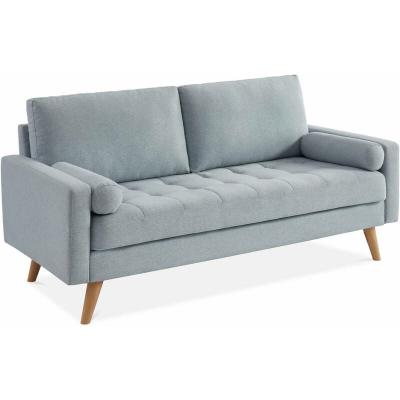 SWEEEK Canap&eacute; en tissu gris clair 3 places scandinave fixe droit pieds bois