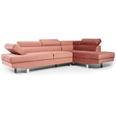 COTECOSY Canap&eacute; d'angle avec t&ecirc;ti&egrave;res relevables alfa velours rose