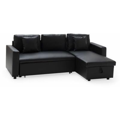 Canap&eacute; d'angle convertible simili cuir CLARK 3 places noir