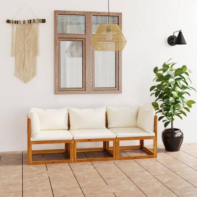 VIDAXL  Canap&eacute; De Jardin &Agrave; 3 Places Avec Coussin Cr&egrave;me Bois D'acacia